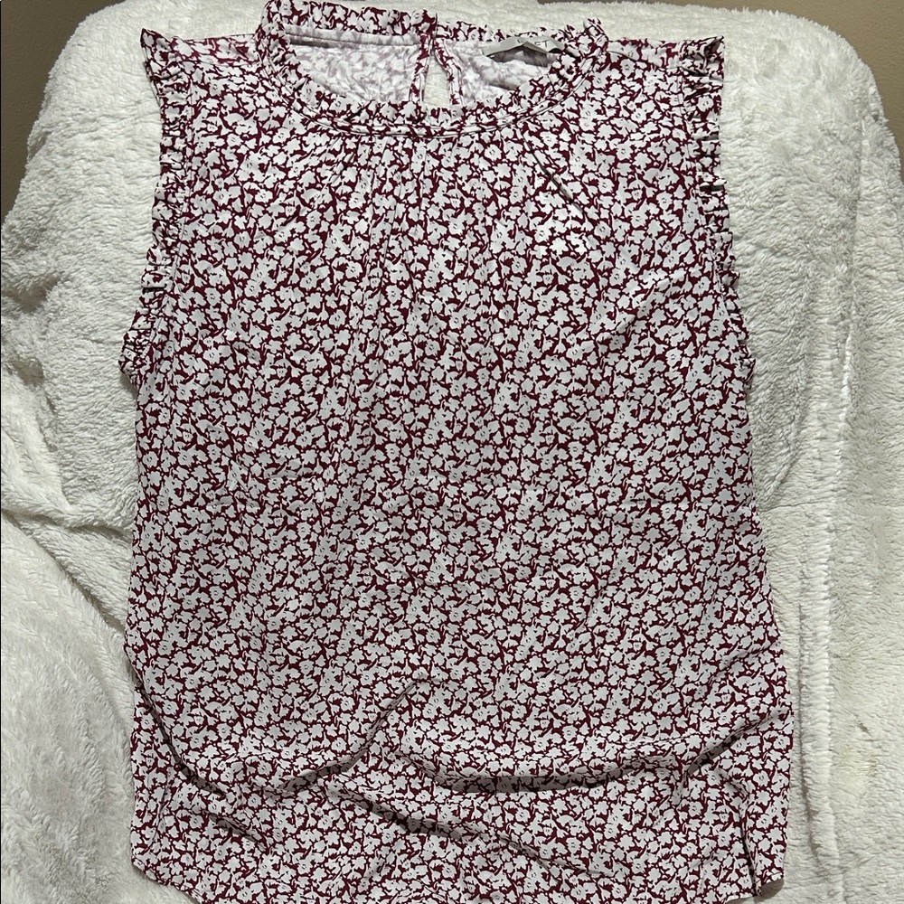LOFT Floral Sleeveless Blouse - Burgundy and White